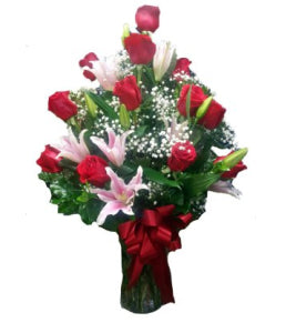 12 Red roses and stargazers